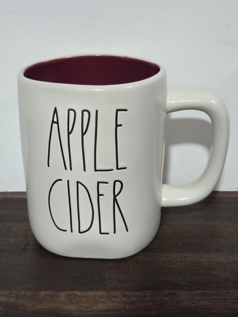 Rae Dunn "Apple Cider" Ceramic Mug with Burgundy Interior